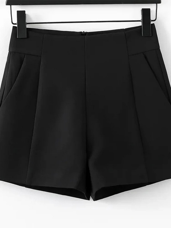 Kostiumo šortai Moteriški šortai aukštu juosmeniu A formos šortai pavasario vasara laisvalaikio laisvi plačios kojos šifoniniai šortai moteriški juodi balti