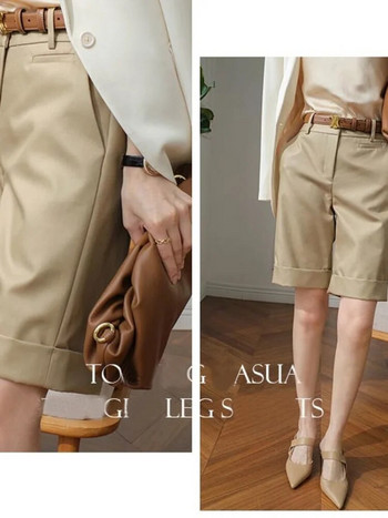 Γυναικείο σορτς ψηλόμεσο μέχρι το γόνατο ίσιο παντελόνι με ζώνη καλοκαιρινό σορτς για γυναίκες Λευκό γυναικείο σορτς μόδας γραφείου