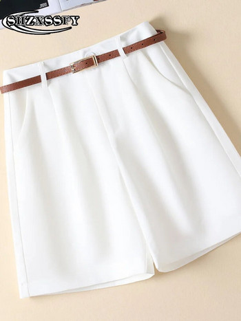 Бял костюм Дамски летни къси панталони 2023 Нови ежедневни плътни спортни къси панталони Дамски къси панталони с висока талия Свободни копчета Модни дамски къси панталони