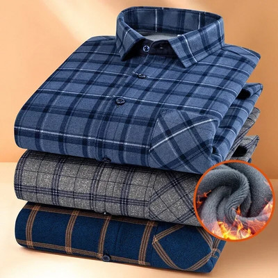 2023 Есен Зима Плюс удебелена двулицева карирана риза с полар Мъжко топло и дебело палто с дълги ръкави