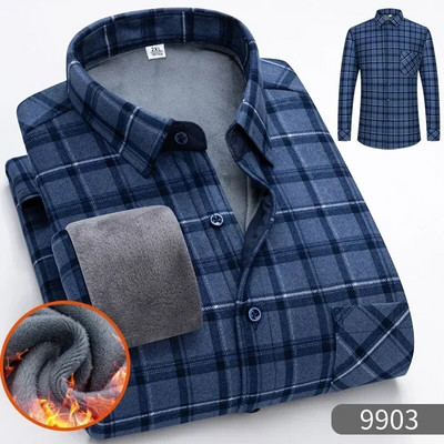 2023 Autumn Winter Plus polár vastagított kétoldalas kockás ing férfi hosszú ujjú fiatal meleg vastag kabát