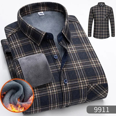 2023 Autumn Winter Plus polár vastagított kétoldalas kockás ing férfi hosszú ujjú fiatal meleg vastag kabát