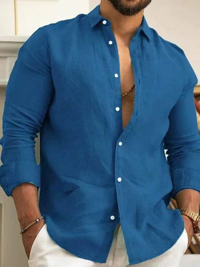 Egyszínű pamut vászon sima ing Férfi Klasszikus gombos hajtóka hosszú ujjú ingek Tavaszi őszi divat Laza férfi felsőingek