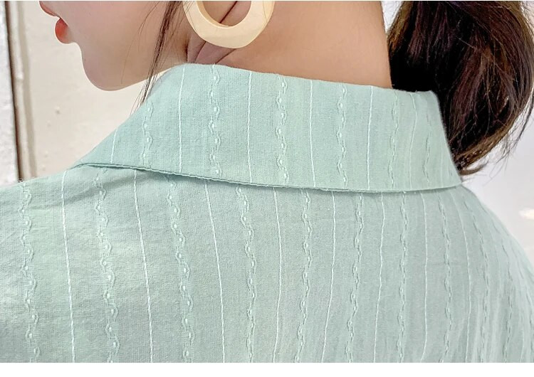 Pamučna bluza kratkih rukava u žutoj/zelenoj boji Ženska spuštena kragna Slatka 2020. Proljetno ljeto Nove ženske košulje Uredske ženske majice