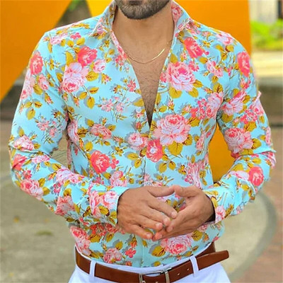 Cămăși de afaceri nobile cu minge cămăși bărbați cu flori cămăși imprimate 3D îmbrăcăminte casual cu mânecă lungă, cu nasturi, la modă de vară S-6XL