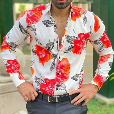 Cămăși de afaceri nobile cu minge cămăși bărbați cu flori cămăși imprimate 3D îmbrăcăminte casual cu mânecă lungă, cu nasturi, la modă de vară S-6XL