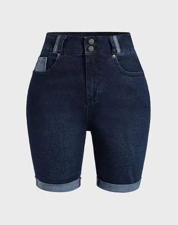 Дамски дънкови къси панталони Лятна мода 2023 г. Контрастни панели с джобен дизайн Ежедневни ежедневни ежедневни дънкови къси панталони Vintage Streetwear