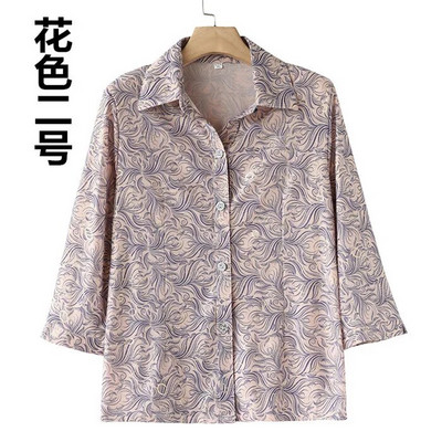 Bluză pentru femei de vârstă mijlocie, vară, nouă, îmbrăcăminte pentru mamă, cu imprimeu din mătase, cămașă din șifon Blusa Feminina Top Cardigan 5XL W2128