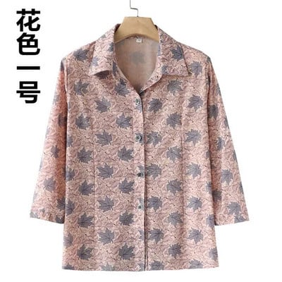 Bluză pentru femei de vârstă mijlocie, vară, nouă, îmbrăcăminte pentru mamă, cu imprimeu din mătase, cămașă din șifon Blusa Feminina Top Cardigan 5XL W2128