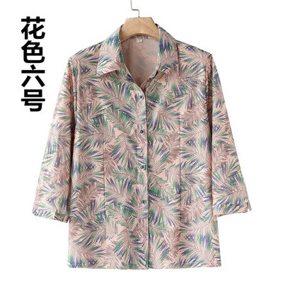 Bluză pentru femei de vârstă mijlocie, vară, nouă, îmbrăcăminte pentru mamă, cu imprimeu din mătase, cămașă din șifon Blusa Feminina Top Cardigan 5XL W2128