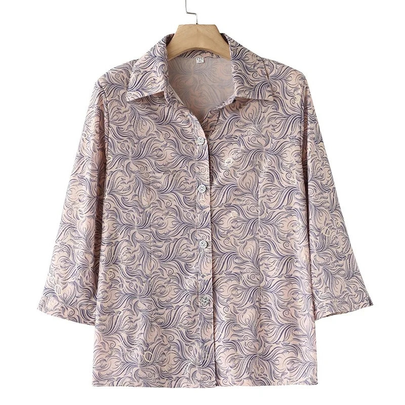 Bluză pentru femei de vârstă mijlocie, vară, nouă, îmbrăcăminte pentru mamă, cu imprimeu din mătase, cămașă din șifon Blusa Feminina Top Cardigan 5XL W2128