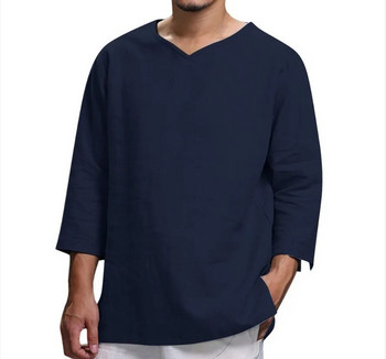 2023 Нова мъжка ежедневна блуза Памучна ленена риза Свободни горнища Тениска с дълъг ръкав Пролет Есен Ежедневни красиви мъжки ризи