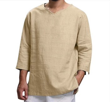 2023 Нова мъжка ежедневна блуза Памучна ленена риза Свободни горнища Тениска с дълъг ръкав Пролет Есен Ежедневни красиви мъжки ризи