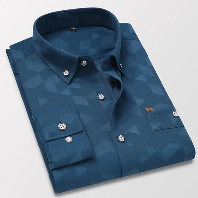 Bluză cu mânecă lungă pentru afaceri pentru bărbați de primăvară, bluză Harmont, cu guler răsturnat, bluze Blaine, cămăși slim cu broderie