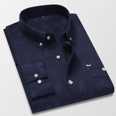 Bluză cu mânecă lungă pentru afaceri pentru bărbați de primăvară, bluză Harmont, cu guler răsturnat, bluze Blaine, cămăși slim cu broderie