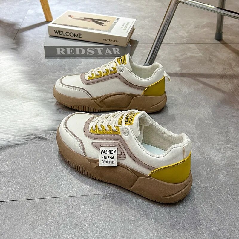 Női vulkanizált cipők Őszi téli sportok cipők 2023 Kényelmes sétacipők Női, vastag talpú, fűzős hétköznapi cipők