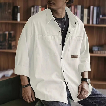 Φθινοπωρινό Ανδρικό μακρυμάνικο πουκάμισο Cargo Casual Κορεάτικη μόδα μπλούζες υπερμεγέθη Hombre 2023 New High Street Y2K T Shirt Baggy Jacket