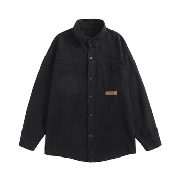 Φθινοπωρινό Ανδρικό μακρυμάνικο πουκάμισο Cargo Casual Κορεάτικη μόδα μπλούζες υπερμεγέθη Hombre 2023 New High Street Y2K T Shirt Baggy Jacket