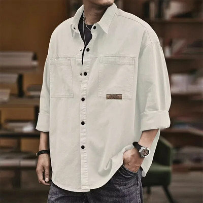 Есенна мъжка карго риза с дълъг ръкав Ежедневна корейска мода Oversize блузи Hombre 2023 New High Street Y2K тениска Широко яке