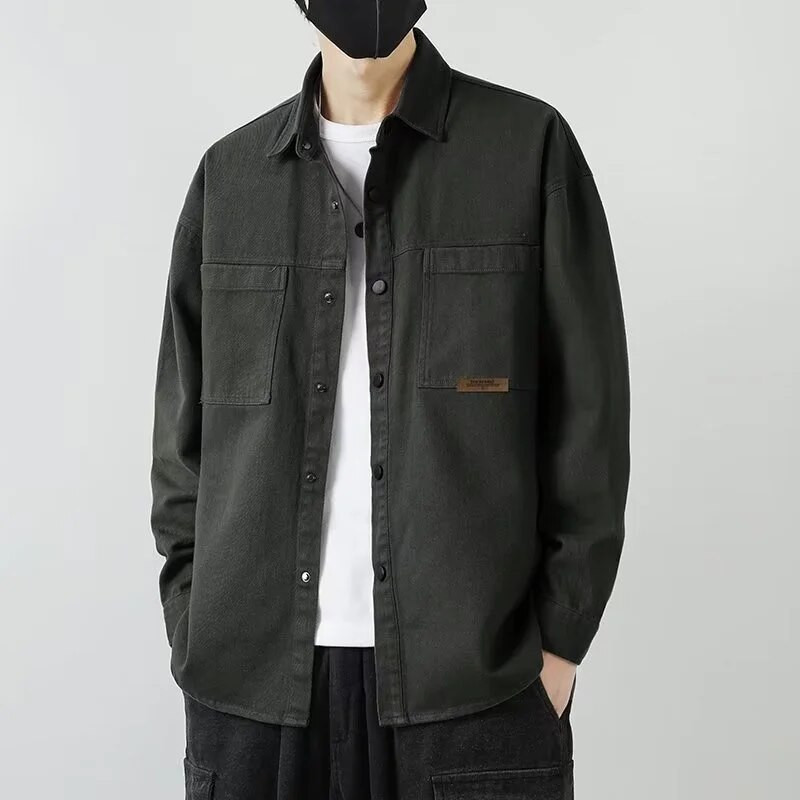 Rudeniniai vyriški marškinėliai ilgomis rankovėmis Laisvalaikio korėjietiškos mados negabaritinės palaidinės Hombre 2023 m. nauji High Street Y2K marškinėliai Baggy striukė