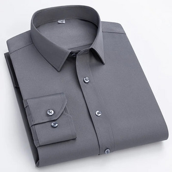 Мъжка модна риза с дълъг ръкав Дизайнерски стил Бизнес Еластична устойчива на бръчки Мека удобна класическа едноцветна лилава