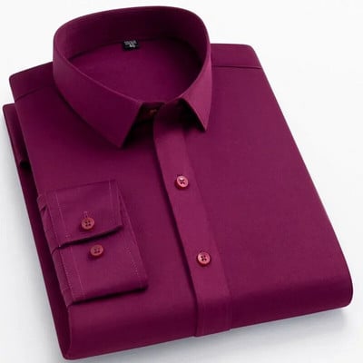 Cămașă cu mânecă lungă pentru bărbați, la modă, stil de designer, pentru afaceri, elastică, rezistentă la riduri, moale, confortabilă, clasică, culoare solidă, violet