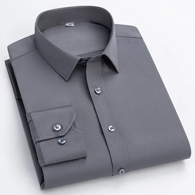 Cămașă cu mânecă lungă pentru bărbați, la modă, stil de designer, pentru afaceri, elastică, rezistentă la riduri, moale, confortabilă, clasică, culoare solidă, violet