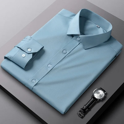 Cămașă cu mânecă lungă pentru bărbați, la modă, stil de designer, pentru afaceri, elastică, rezistentă la riduri, moale, confortabilă, clasică, culoare solidă, violet