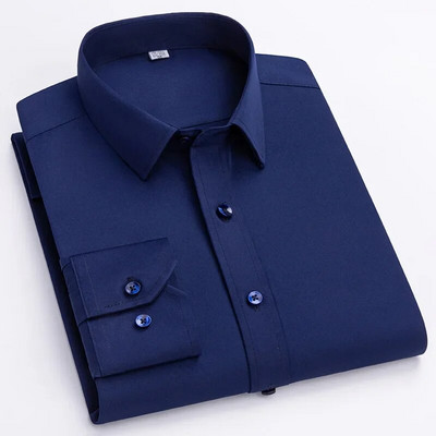 Cămașă cu mânecă lungă pentru bărbați, la modă, stil de designer, pentru afaceri, elastică, rezistentă la riduri, moale, confortabilă, clasică, culoare solidă, violet