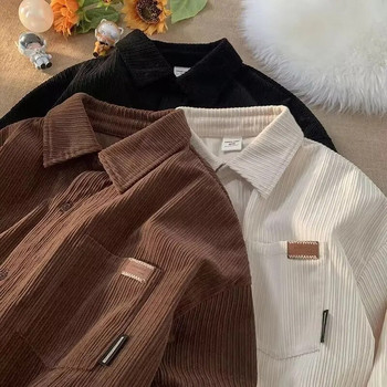 Κοτλέ μακρυμάνικα μπλουζάκια πόλο για άντρες Μόδα ρετρό φθινόπωρο και χειμώνα Νέο χαλαρό παλτό Harajuku casual ανδρικά ρούχα