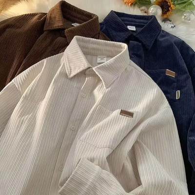 Кадифени ризи с дълъг ръкав за мъже, модни ретро есенни и зимни нови свободни ежедневни ризи Harajuku, палто, мъжко облекло