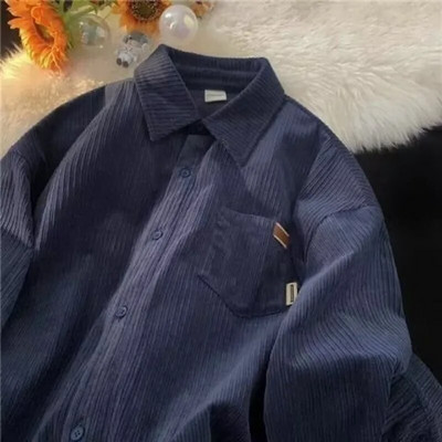 Cămașă polo cu mânecă lungă din catifea pentru bărbați, la modă retro, toamnă și iarnă, haină ocazională Harajuku, cămașă, îmbrăcăminte pentru bărbați