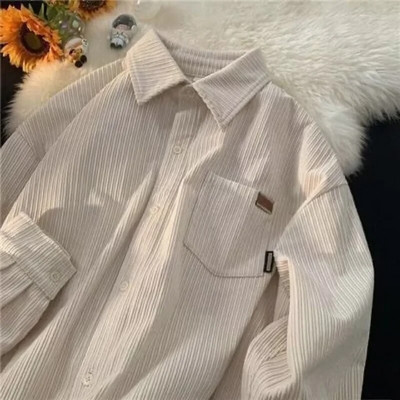 Cămașă polo cu mânecă lungă din catifea pentru bărbați, la modă retro, toamnă și iarnă, haină ocazională Harajuku, cămașă, îmbrăcăminte pentru bărbați