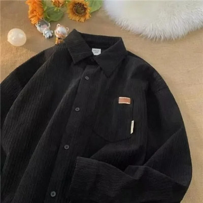 Cămașă polo cu mânecă lungă din catifea pentru bărbați, la modă retro, toamnă și iarnă, haină ocazională Harajuku, cămașă, îmbrăcăminte pentru bărbați