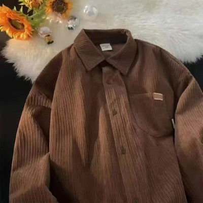 Cămașă polo cu mânecă lungă din catifea pentru bărbați, la modă retro, toamnă și iarnă, haină ocazională Harajuku, cămașă, îmbrăcăminte pentru bărbați