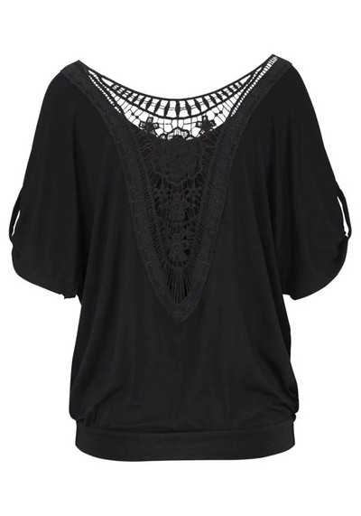 Bluză de vară pentru doamne cămașă din dantelă, roșu negru, casual, topuri pentru femei, cu mânecă scurtă, îmbrăcăminte de modă, bluze, haine largi pentru femei