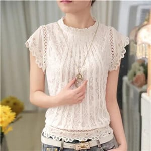 Heklana ženska čipkasta bluza Bijela košulja velikih veličina O-izrez Bluze s cvjetnim uzorkom Elegantne bluze Mujer De Moda 2019 Proljetno novo