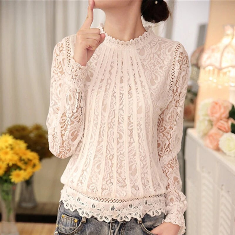 Heklana ženska čipkasta bluza Bijela košulja velikih veličina O-izrez Bluze s cvjetnim uzorkom Elegantne bluze Mujer De Moda 2019 Proljetno novo