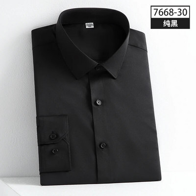Nouă rochie socială de primăvară și toamnă Cămașă pentru bărbați cu mânecă lungă din mătase de gheață de afaceri, fără călcat, ocazional, alb pur, de înaltă calitate