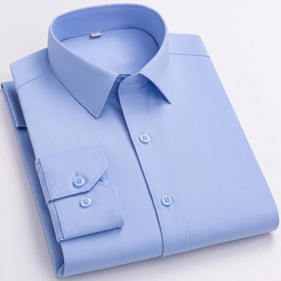 Cămașă rochie pentru bărbați, netedă, ușor elastică, din fibră de bambus, fără buzunar, confortabilă, moale, cu potrivire obișnuită, cu mânecă lungă, cămăși ușor de întreținut