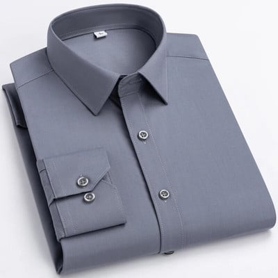 Cămașă rochie pentru bărbați, netedă, ușor elastică, din fibră de bambus, fără buzunar, confortabilă, moale, cu potrivire obișnuită, cu mânecă lungă, cămăși ușor de întreținut