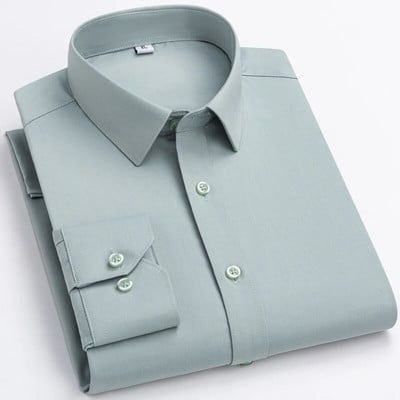 Cămașă rochie pentru bărbați, netedă, ușor elastică, din fibră de bambus, fără buzunar, confortabilă, moale, cu potrivire obișnuită, cu mânecă lungă, cămăși ușor de întreținut