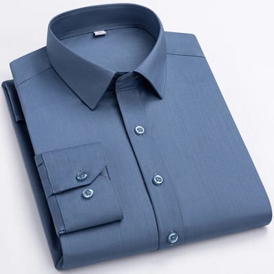 Cămașă rochie pentru bărbați, netedă, ușor elastică, din fibră de bambus, fără buzunar, confortabilă, moale, cu potrivire obișnuită, cu mânecă lungă, cămăși ușor de întreținut