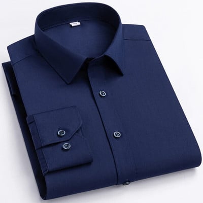Cămașă rochie pentru bărbați, netedă, ușor elastică, din fibră de bambus, fără buzunar, confortabilă, moale, cu potrivire obișnuită, cu mânecă lungă, cămăși ușor de întreținut