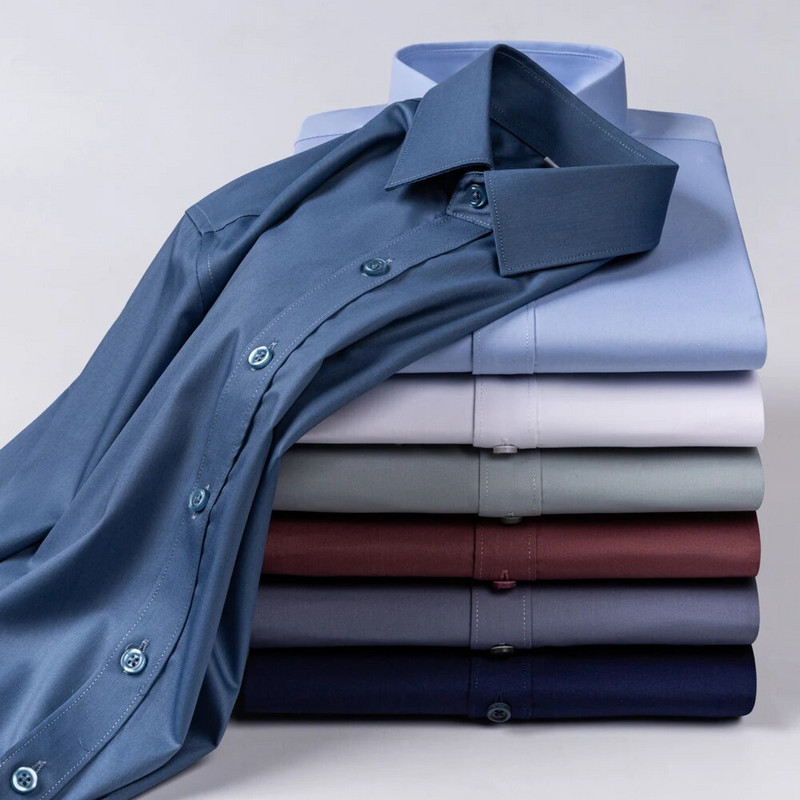 Vyriški glotnūs, šiek tiek elastingi bambuko pluošto marškinėliai be kišenės Patogūs minkšti, įprasti ilgomis rankovėmis lengvai prižiūrimi marškiniai