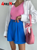 Klasszikus, elegáns női nyári rövidnadrág, magas derekú, fehér, túlméretes, bő kék öltöny, alkalmi fekete, széles lábú rövidnadrág nőknek 2023