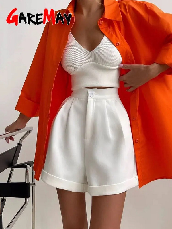 Klasszikus, elegáns női nyári rövidnadrág, magas derekú, fehér, túlméretes, bő kék öltöny, alkalmi fekete, széles lábú rövidnadrág nőknek 2023