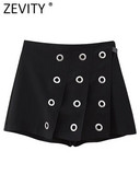 ZEVITY Női divat Gomblyuk Dekoráció Press Ráncok Mini szoknya Rövidnadrág Női Cipzáras Hot Shorts Elegáns Pantalone Cortos QUN5165