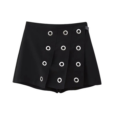 ZEVITY Női divat Gomblyuk Dekoráció Press Ráncok Mini szoknya Rövidnadrág Női Cipzáras Hot Shorts Elegáns Pantalone Cortos QUN5165