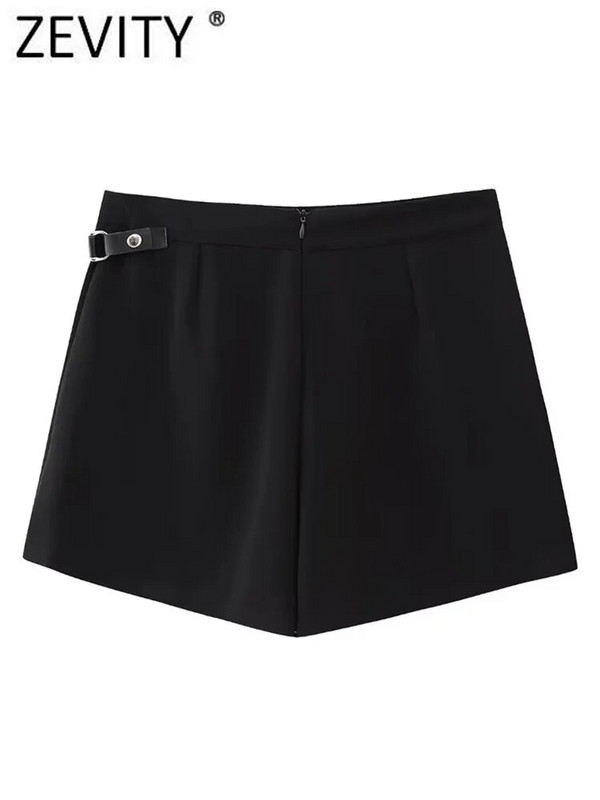 ZEVITY Női divat Gomblyuk Dekoráció Press Ráncok Mini szoknya Rövidnadrág Női Cipzáras Hot Shorts Elegáns Pantalone Cortos QUN5165